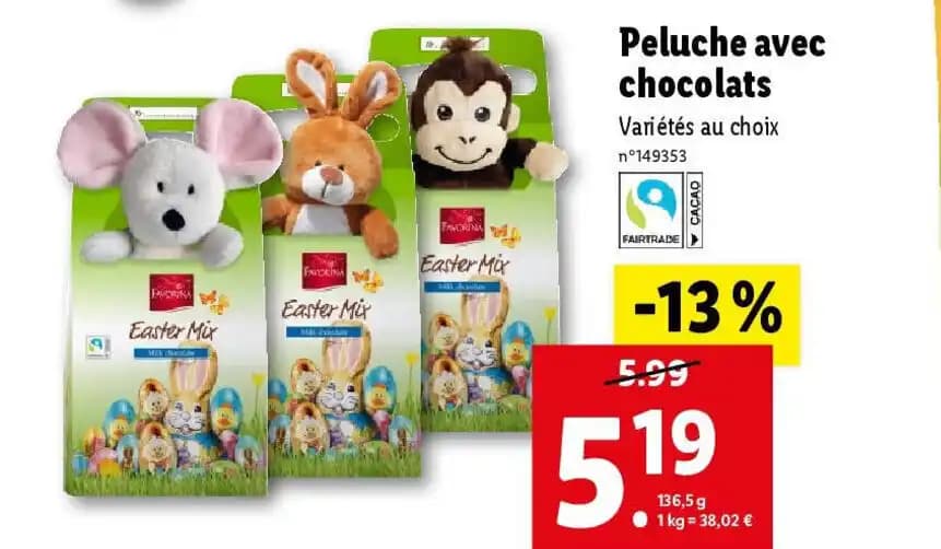 Peluche avec chocolats Variétés au choix n°149353