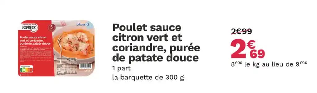 Poulet sauce citron vert et coriandre, purée de patate douce