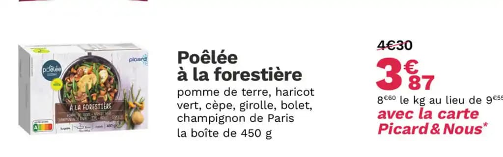 Poêlée à la forestière pomme de terre, haricot vert, cèpe, girolle, bolet, champignon de Paris la boîte de 450 g