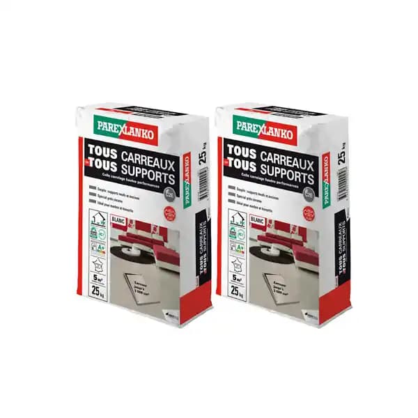 Lot de 2 Colles carrelage améliorées PAREXLANKO Tous carreaux tous supports - Blanc - 50kg