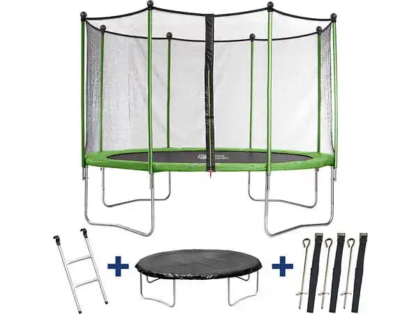 Trampoline Yoopi - Ø 4.25 m - Avec Filet + Echelle + Couverture + Kit d'ancrage