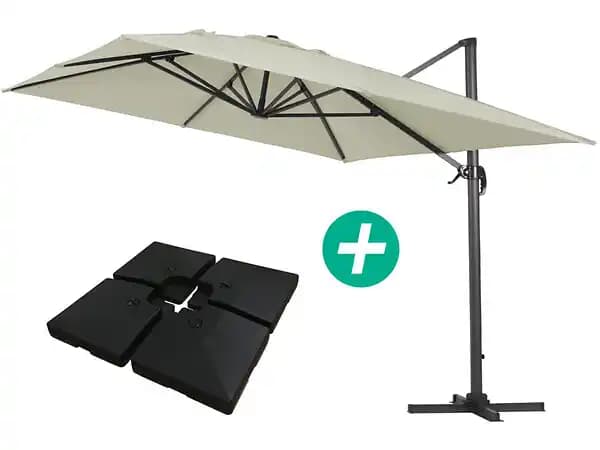 Parasol jardin déporté Alu Sun 4 - Rectangle - 3 x 4 m - Ecru - Dalles à lester incluses