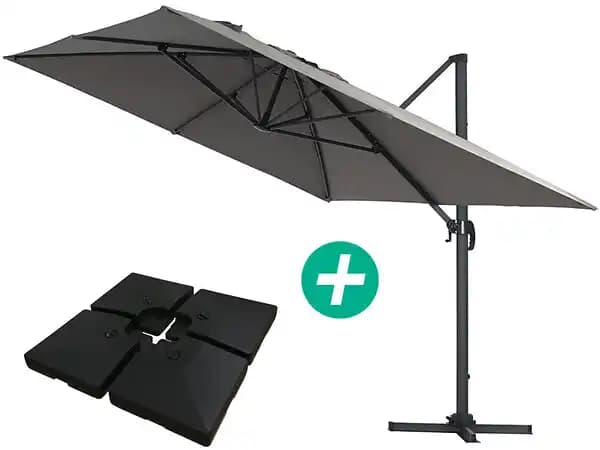 Parasol jardin déporté Alu Sun 4 - Rectangle - 3 x 4 m - Gris - Dalles à lester incluses