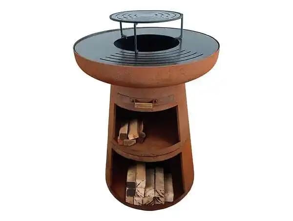 Barbecue rond avec plaque d'acier ronde et grille