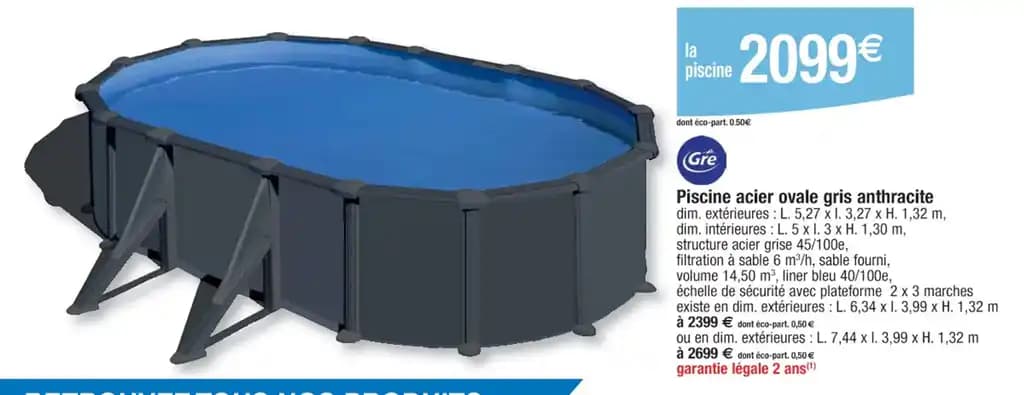 Piscine acier ovale gris anthracite