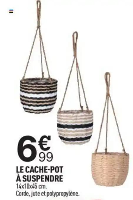 LE CACHE-POT À SUSPENDRE 14x10x45 cm.