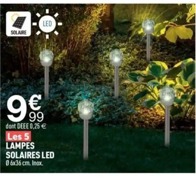 LAMPES SOLAIRES LED 06x36 cm. Inox.