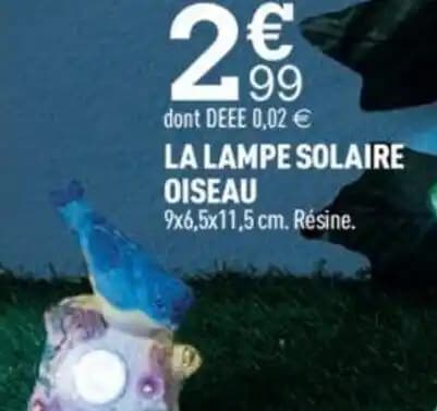 LA LAMPE SOLAIRE OISEAU 9x6,5x11,5 cm. Résine.