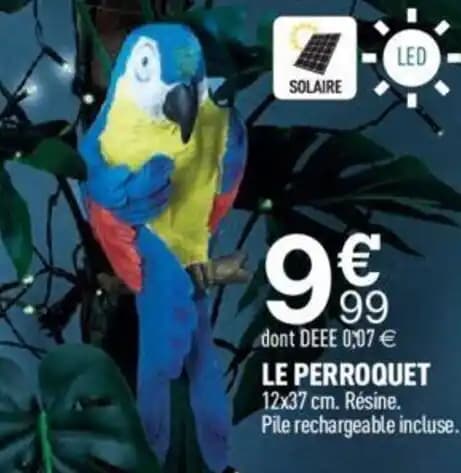 LE PERROQUET 12x37 cm. Résine. Pile rechargeable incluse.