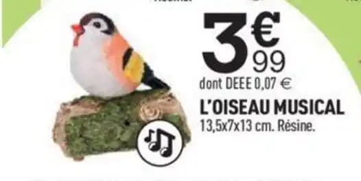 L'OISEAU MUSICAL 13,5x7x13 cm. Résine.