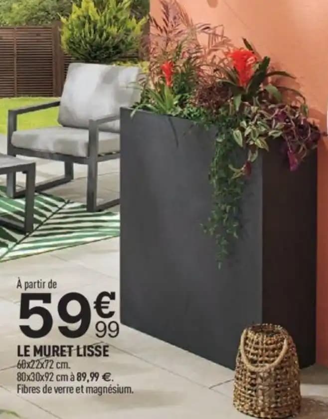 LE MURET LISSE 60x22x72 cm.