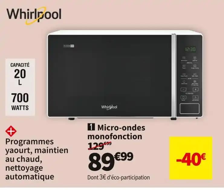WHIRLPOOL MICRO-ONDES MONOFONCTION MWP201W