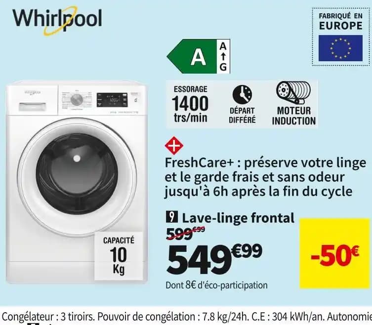 WHIRLPOOL LAVE-LINGE FFBB10469WVFR