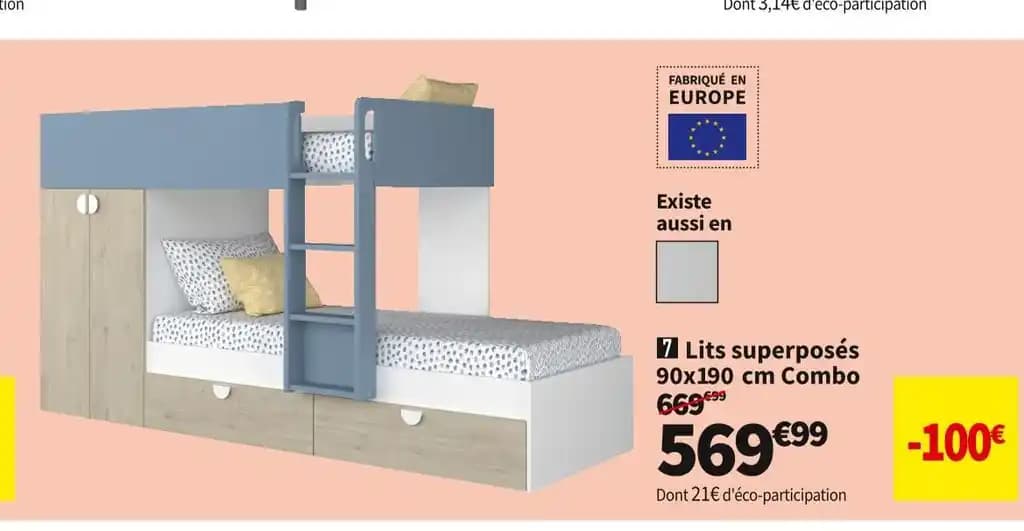 LITS SUPERPOSÉS 90 X 190 CM COMBO