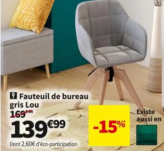 Fauteuil de bureau gris Lou