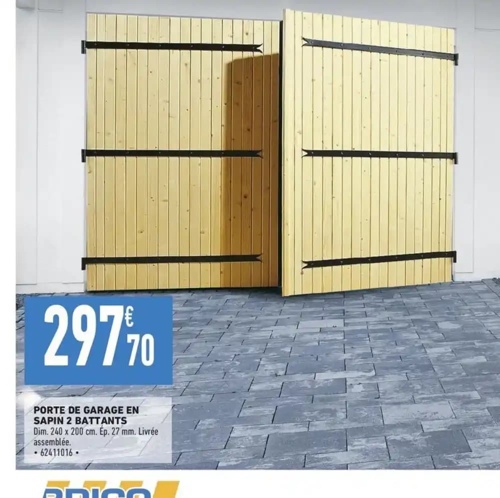 PORTE DE GARAGE EN SAPIN 2 BATTANTS