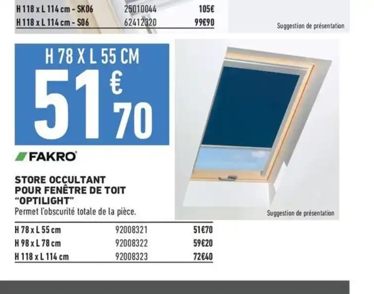 STORE OCCULTANT POUR FENÊTRE DE TOIT "OPTILIGHT"