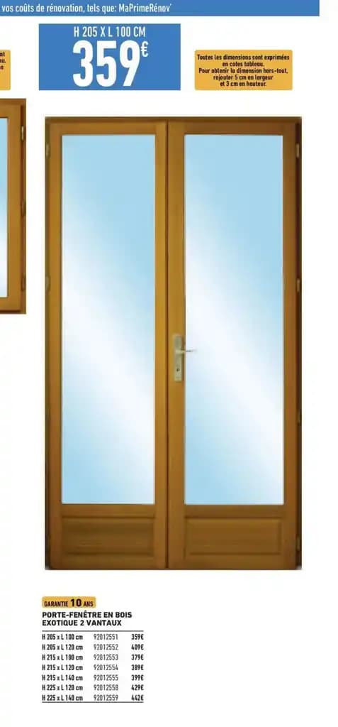 PORTE-FENÊTRE EN BOIS EXOTIQUE 2 VANTAUX