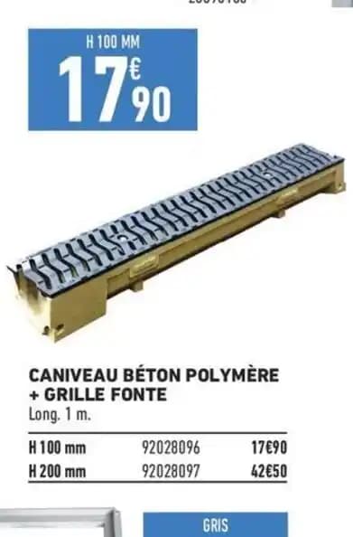CANIVEAU BÉTON POLYMÈRE + GRILLE FONTE