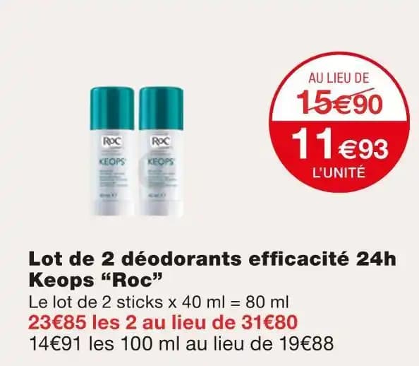 Roc Lot de 2 déodorants efficacité 24h Keops