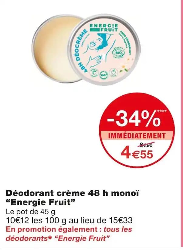 Energie Fruit Déodorant crème 48 h monoï