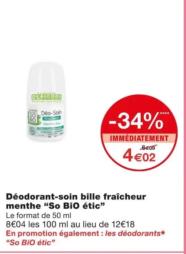 So BiO étic Déodorant-soin bille fraîcheur menthe