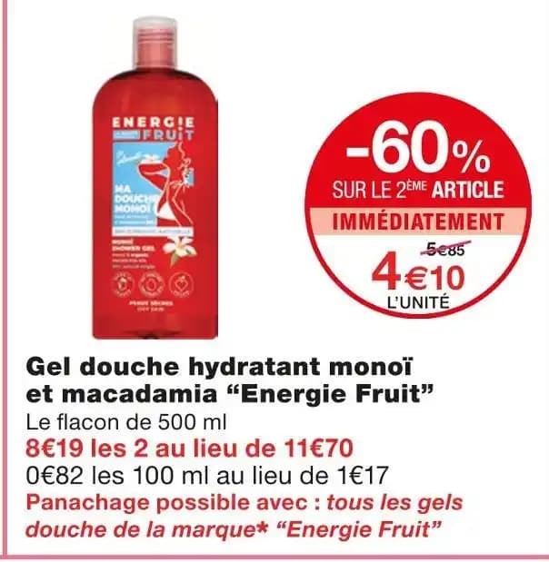 Energie Fruit Gel douche hydratant monoï et macadamia