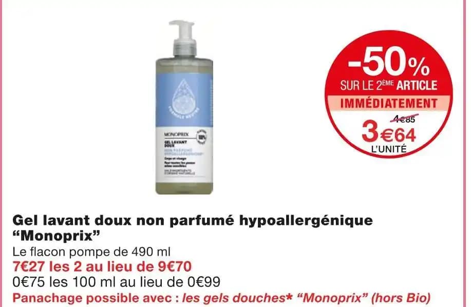 Monoprix Gel lavant doux non parfumé hypoallergénique