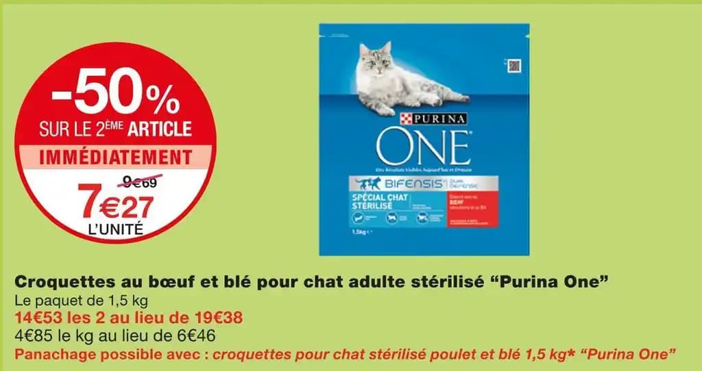 Purina One Croquettes au bœuf et blé pour chat adulte stérilisé