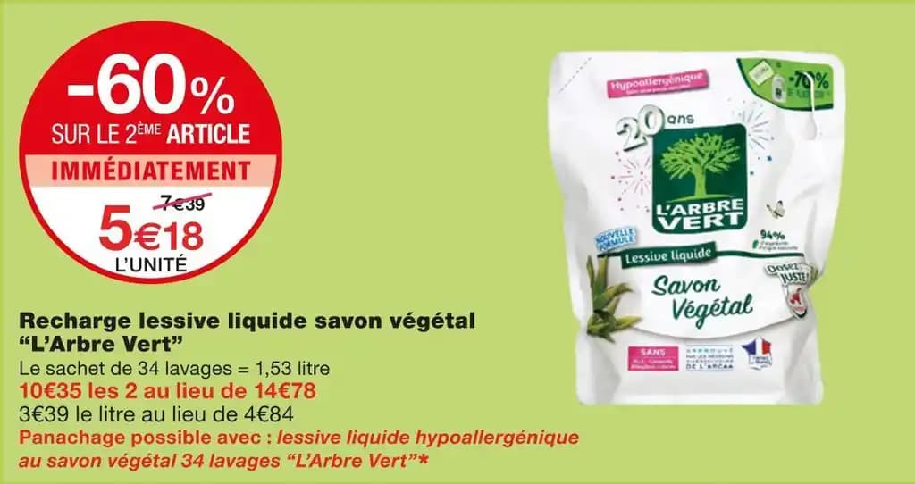 L’Arbre Vert Recharge lessive liquide savon végétal