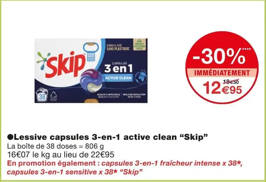 Skip Lessive capsules 3-en-1 active clean