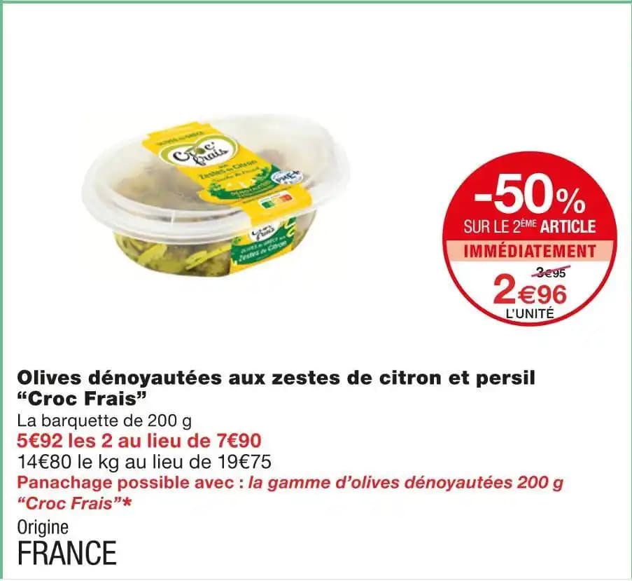 Croc Frais Olives dénoyautées aux zestes de citron et persil
