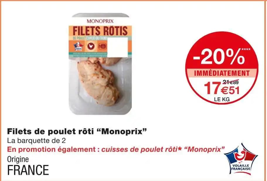 Monoprix Filets de poulet rôti