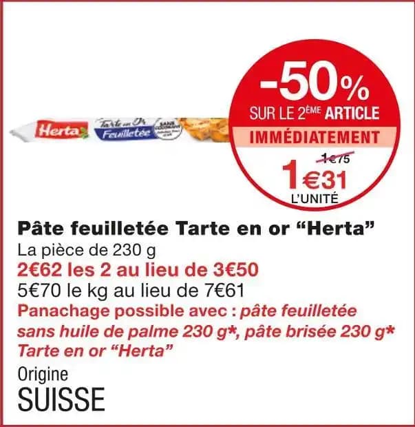 Herta Pâte feuilletée Tarte en or