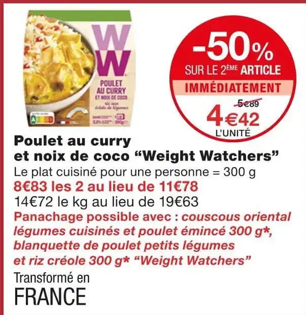Weight Watchers Poulet au curry et noix de coco