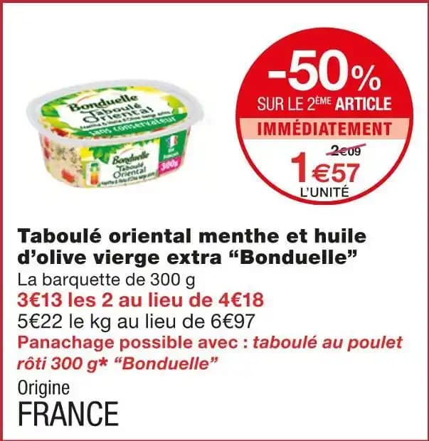 Bonduelle Taboulé oriental menthe et huile d’olive vierge extra