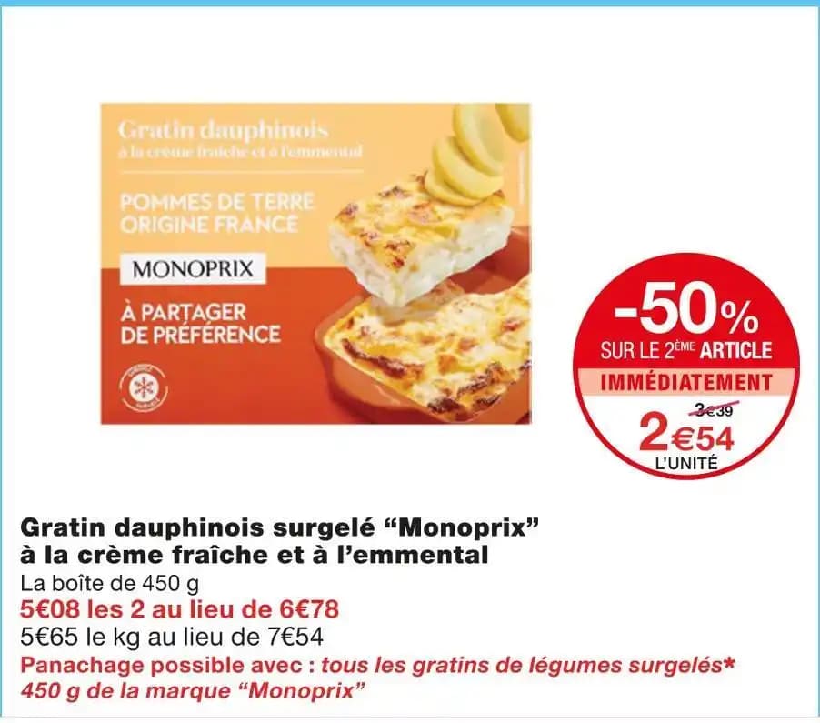 Monoprix Gratin dauphinois surgelé à la crème fraîche et à l’emmental