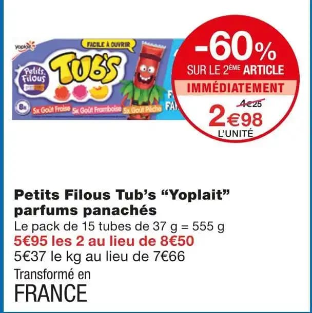 Yoplait Petits Filous Tub’s parfums panachés