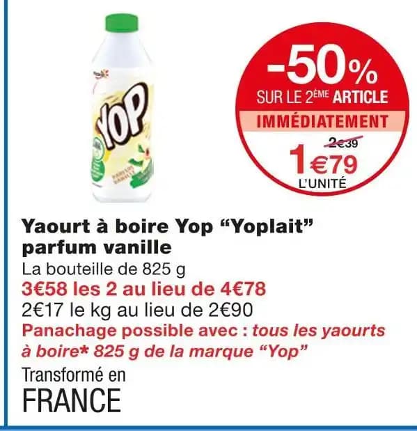 Yoplait Yaourt à boire Yop parfum vanille
