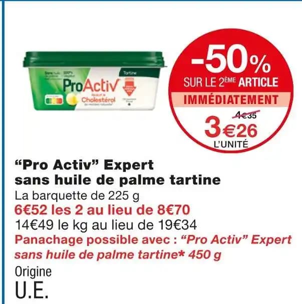Pro Activ Expert sans huile de palme tartine