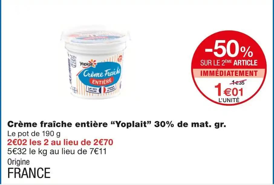 Yoplait Crème fraîche entière 30% de mat. gr