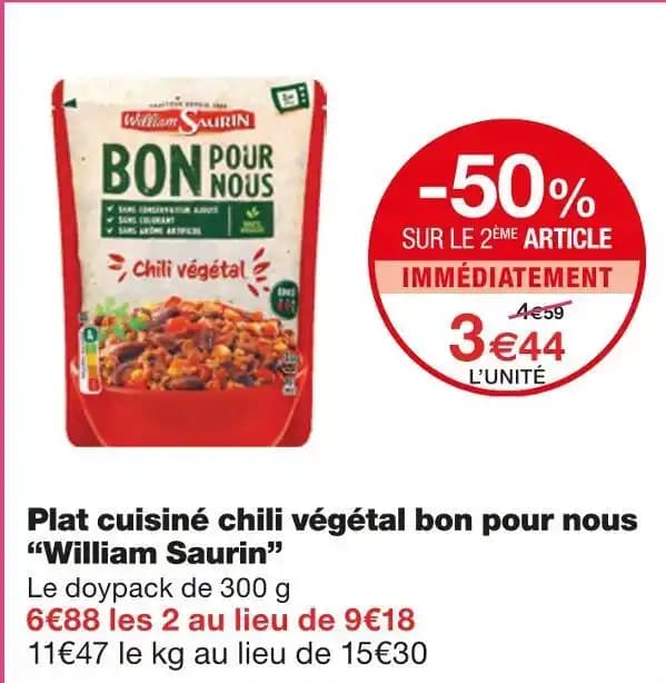 William Saurin Plat cuisiné chili végétal bon pour nous