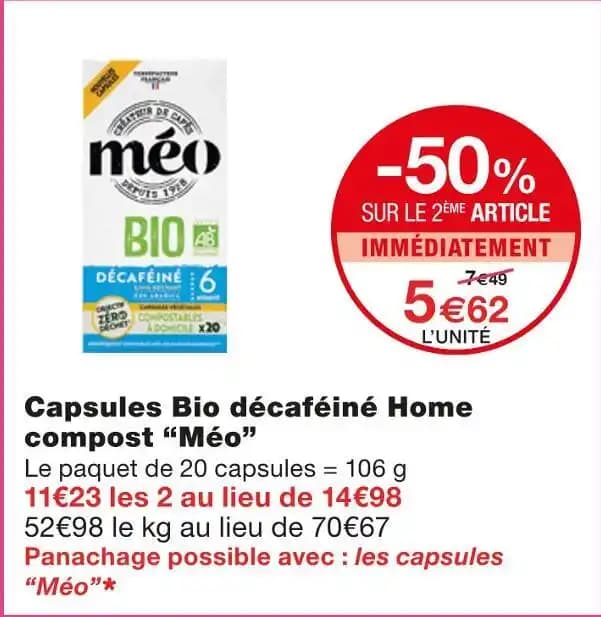 Méo Capsules Bio décaféiné Home compost