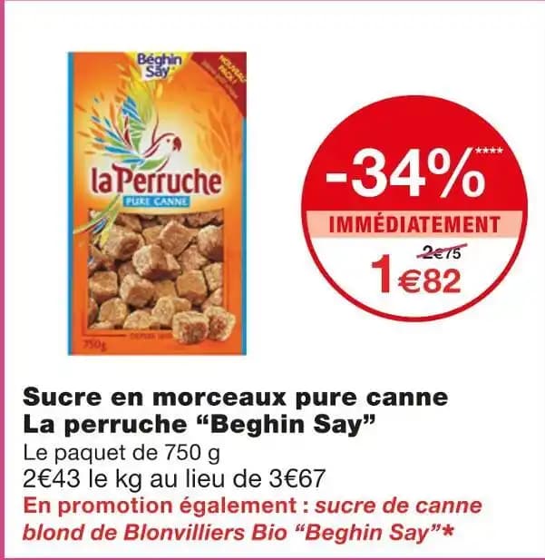 Beghin Say Sucre en morceaux pure canne La perruche