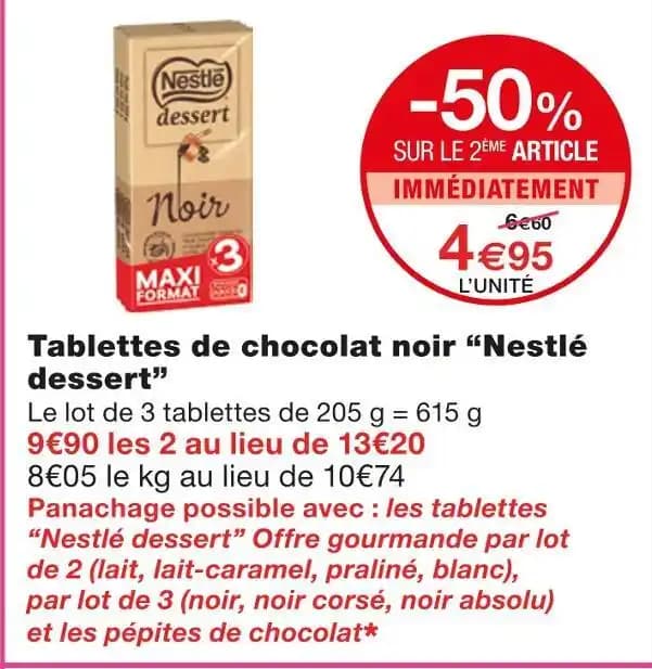 Nestlé dessert Tablettes de chocolat noir