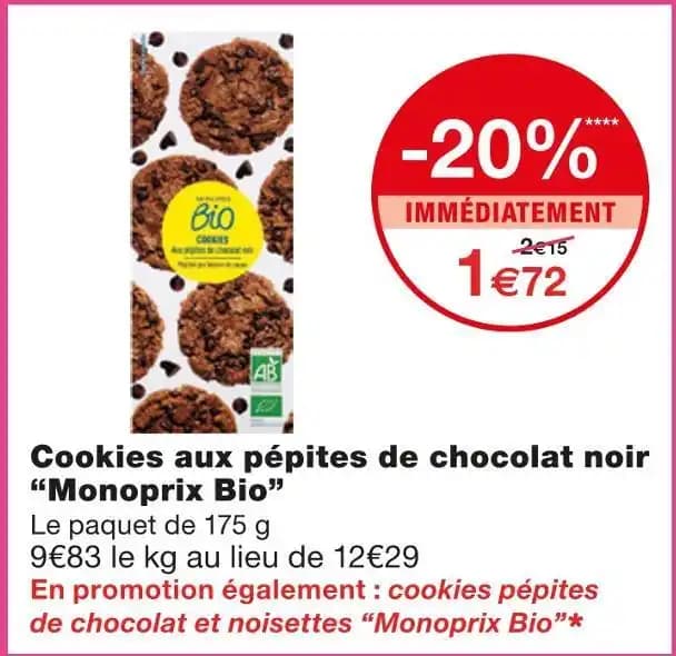 Monoprix Bio Cookies aux pépites de chocolat noir