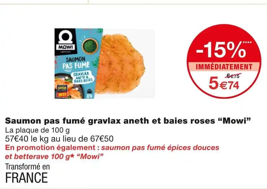 Mowi Saumon pas fumé gravlax aneth et baies roses