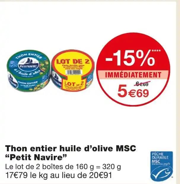 Petit Navire Thon entier huile d’olive MSC