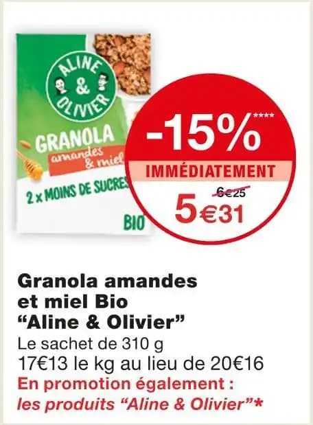 Aline & Olivier Granola amandes et miel Bio
