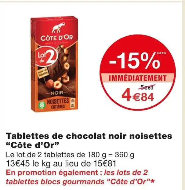 Côte d’Or Tablettes de chocolat noir noisettes